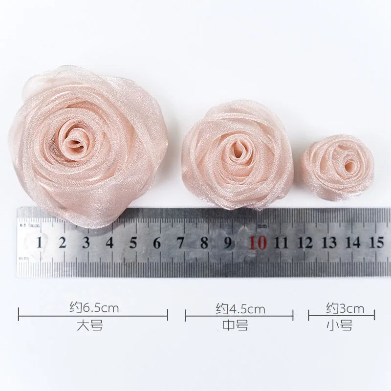 Organza Artificial Snow Rose Flower Head