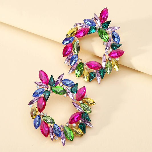 Colorful Bohemian Crystal Wreath Earrings