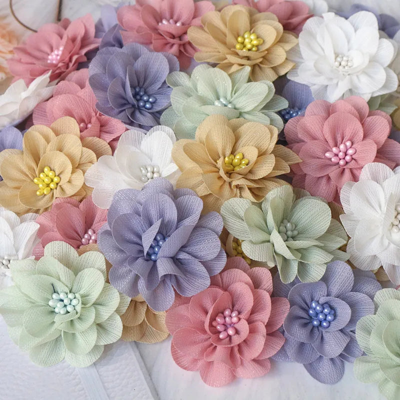 10Pcs 5Cm Handmade Organza Fabric Artificial Flowers