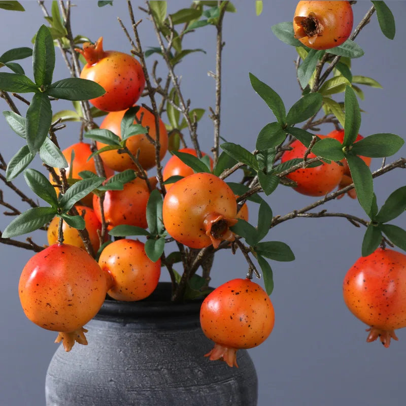 6-head Artificial Pomegranate Fruit with Leaves