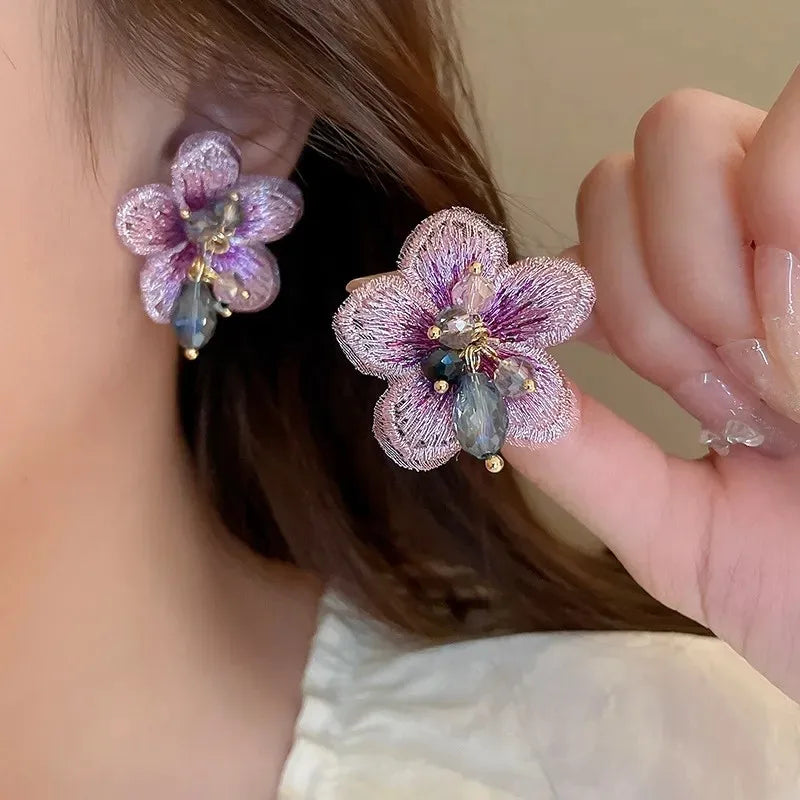 Exquisite Purple Flower Drop Earrings