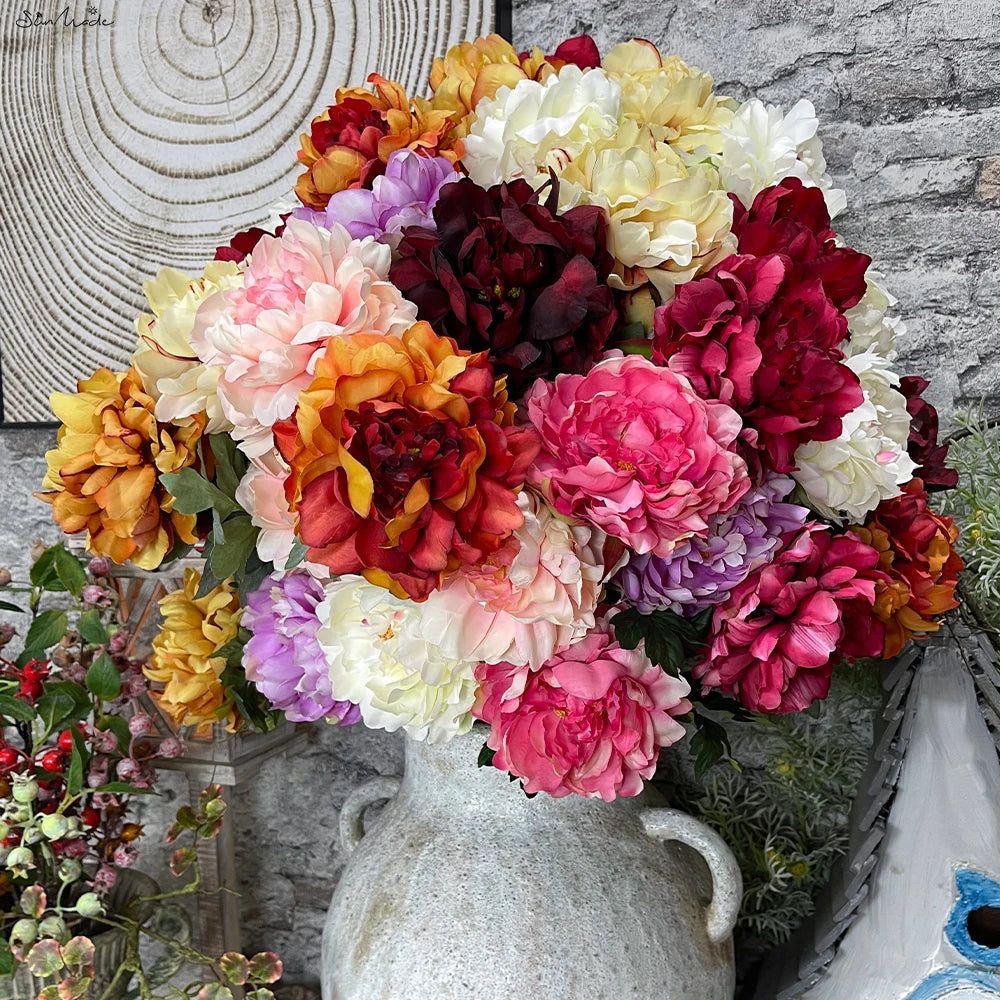 Vintage Large Silk Peony Flowers