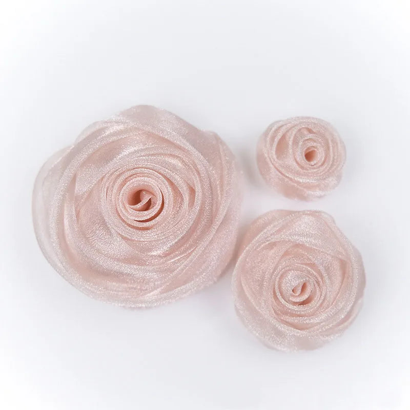 Organza Artificial Snow Rose Flower Head