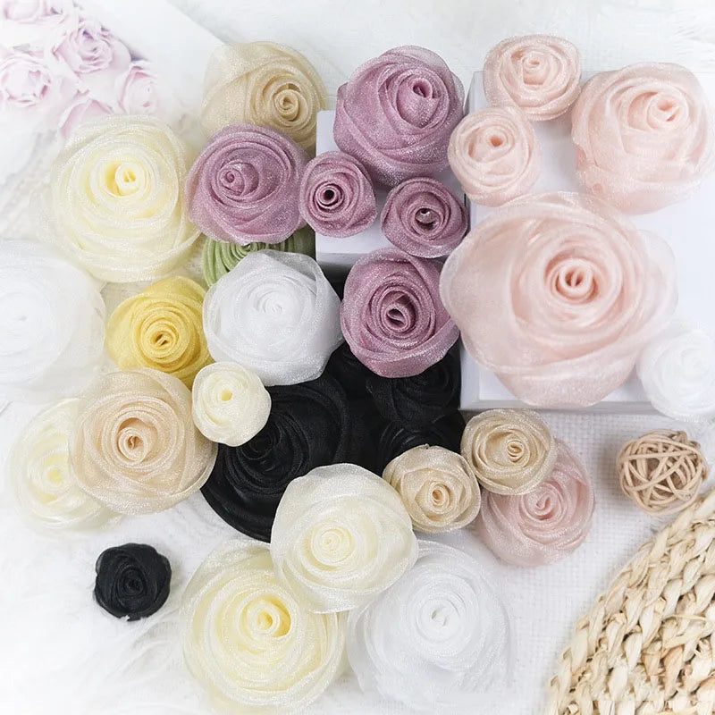 Organza Artificial Snow Rose Flower Head