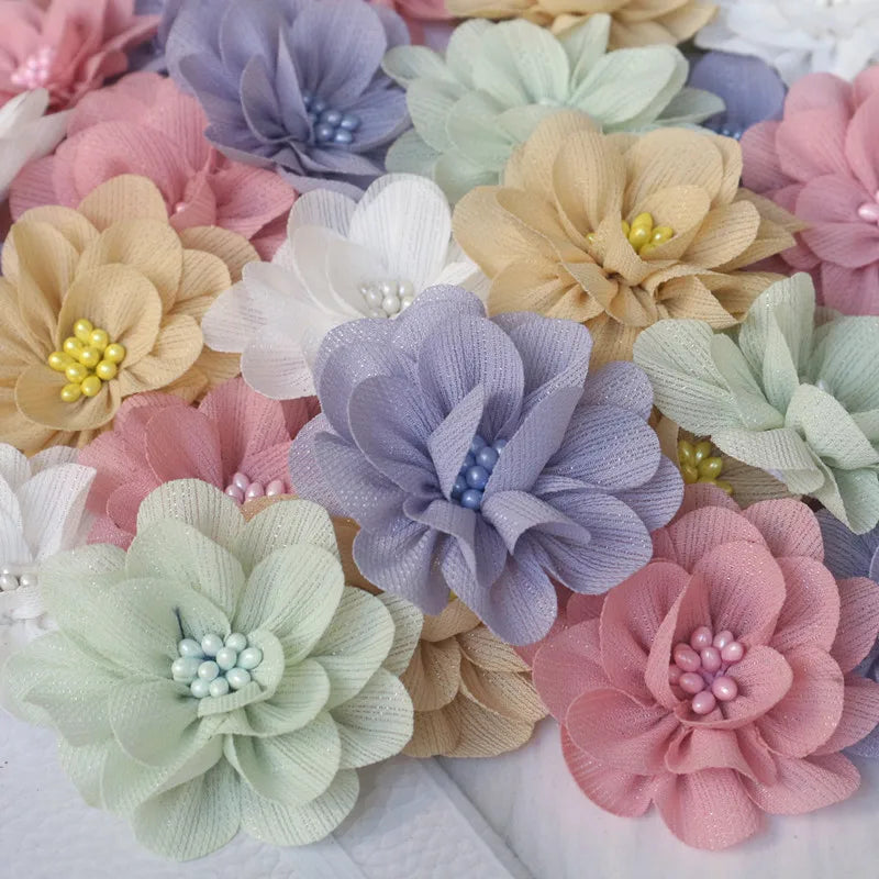 10Pcs 5Cm Handmade Organza Fabric Artificial Flowers