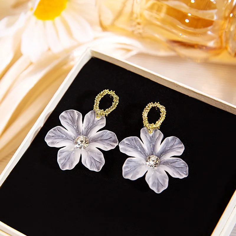 White Flower Drop Earrings