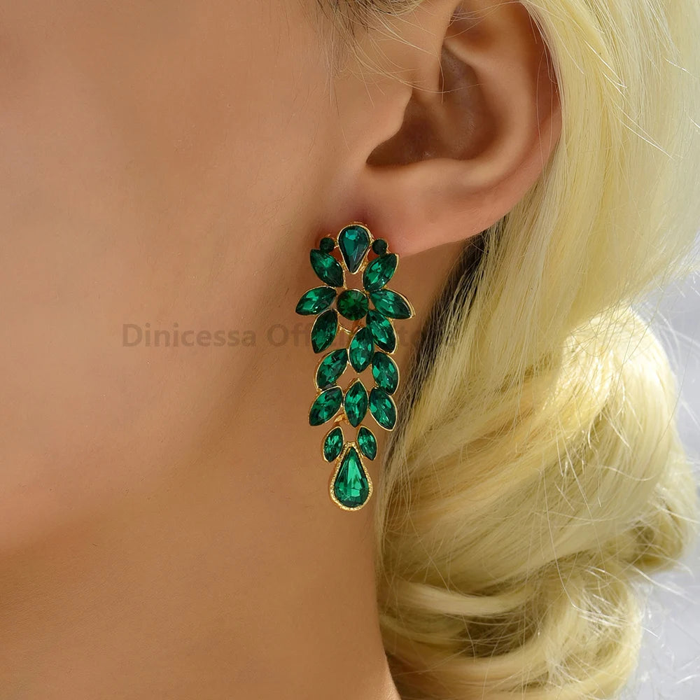 Vintage Boho Crystal Leaves Dangle Earrings