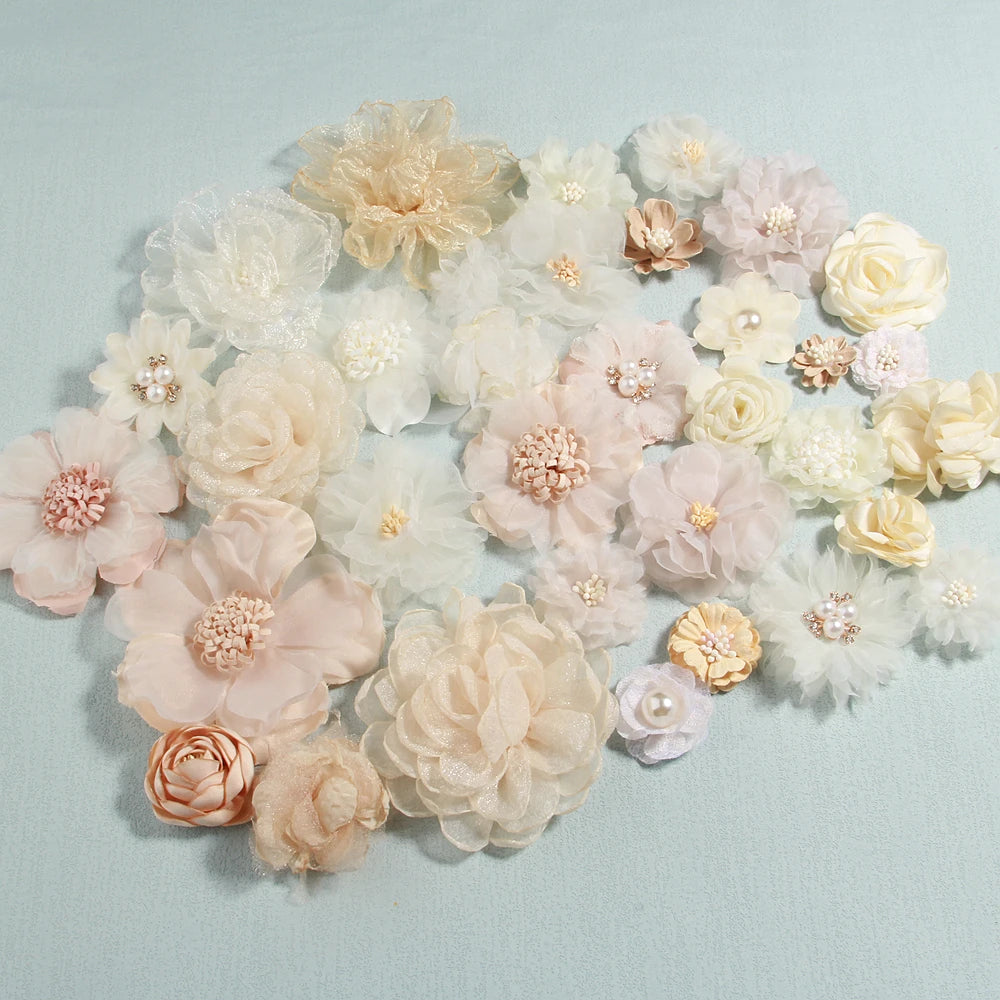 10Pcs Ivory Cream Chiffon Artificial Flowers