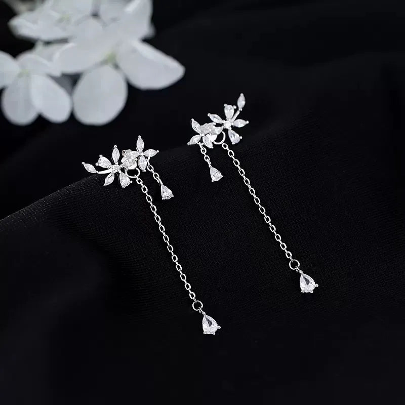 Crystal Flower Heart Drop Earrings