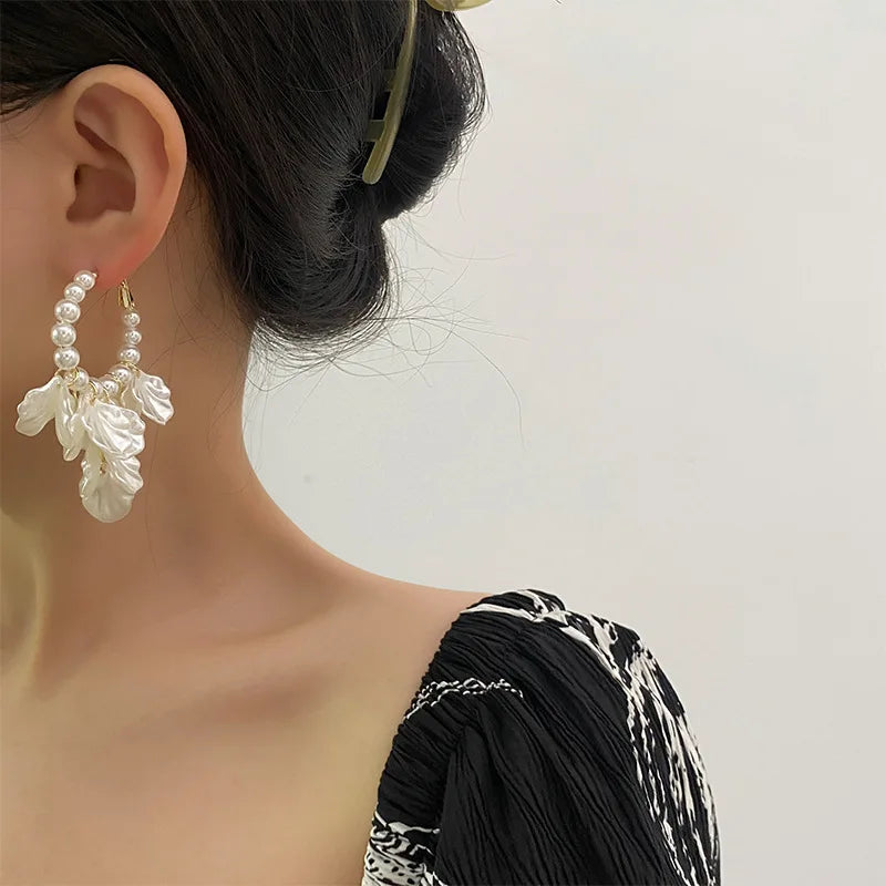 White Shell Petal Earrings