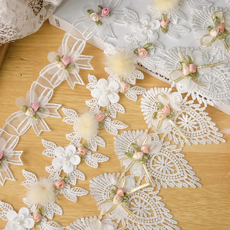 1 Yard White 3D Flower Butterfly Lace