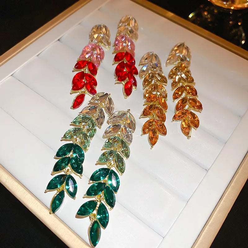 Colorful Crystal Leaf Drop Earrings