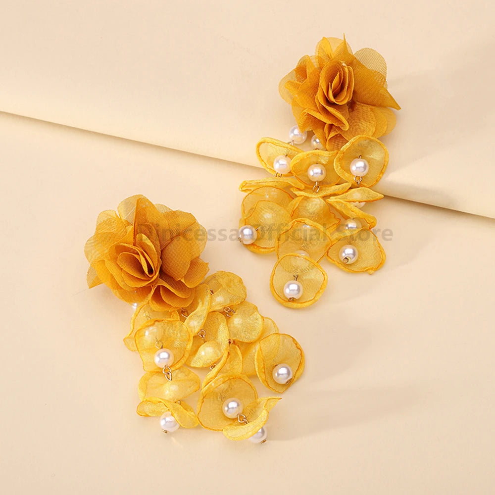 Elegant Fashion Fabric Flower Earrings