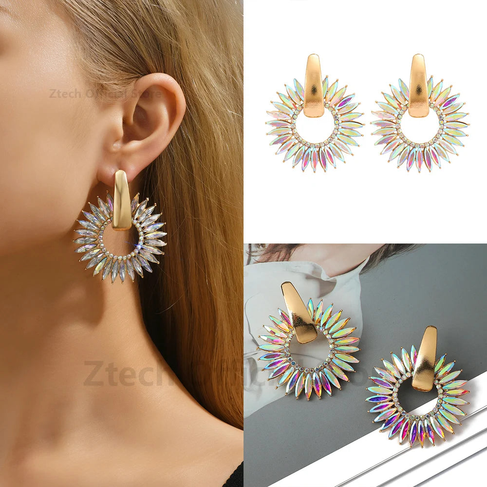 Elegant Crystal Round Flower Earrings