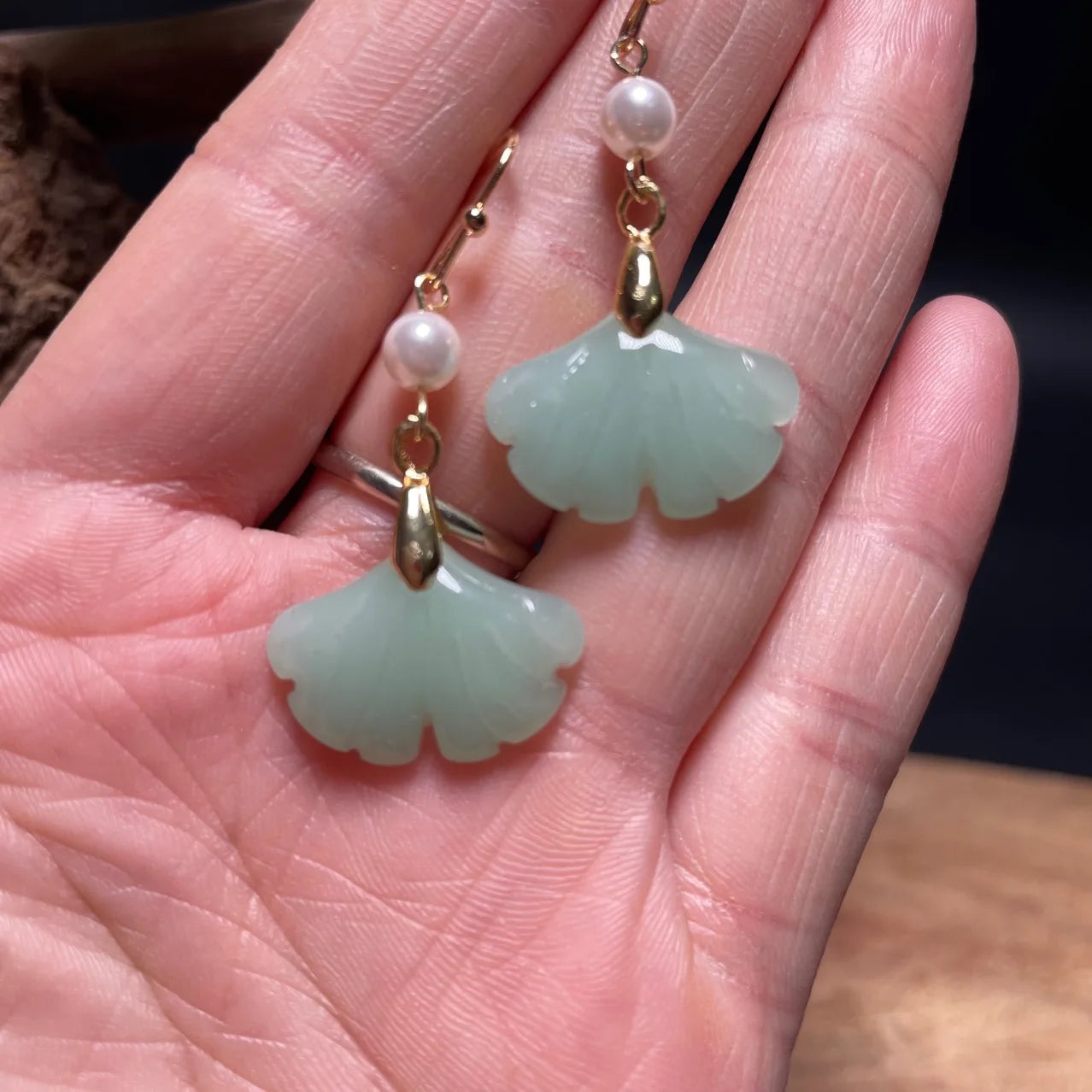 Retro Natural Green Jade Pearl Drop Earring