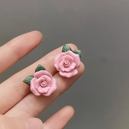 Sweet New Pink Flower Stud Earrings