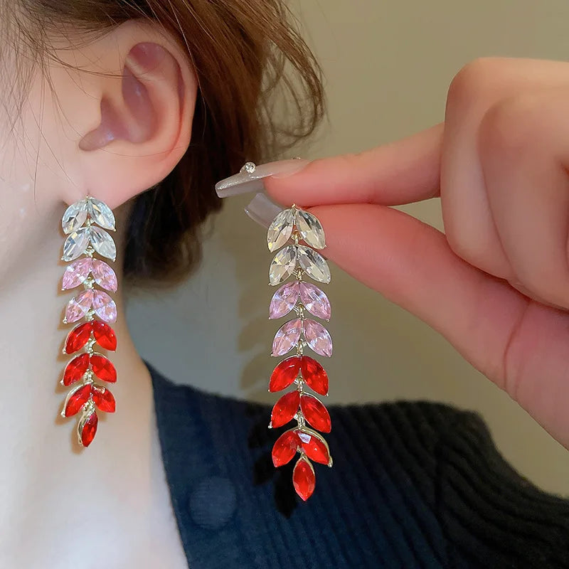 Colorful Crystal Leaf Drop Earrings