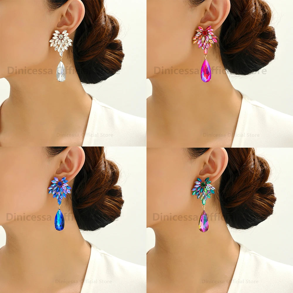 Elegant Crystal Leaves Teardrop Earrings