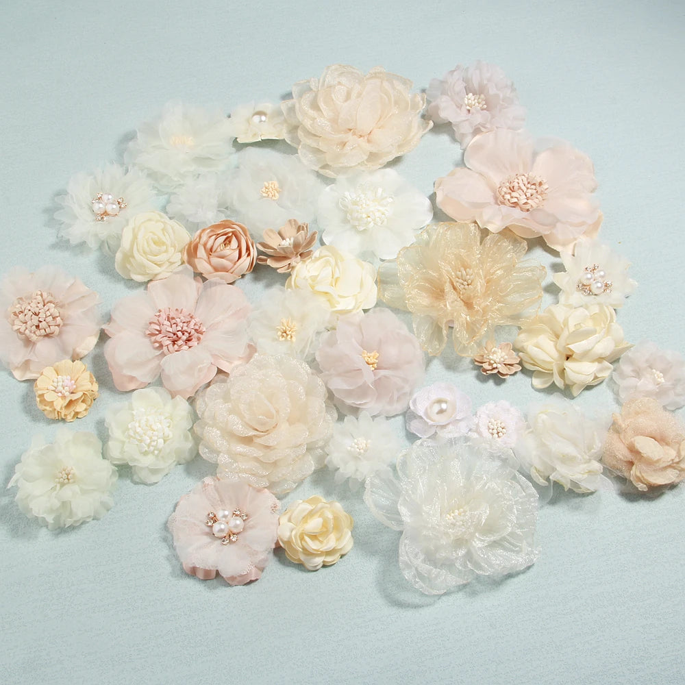 10Pcs Ivory Cream Chiffon Artificial Flowers