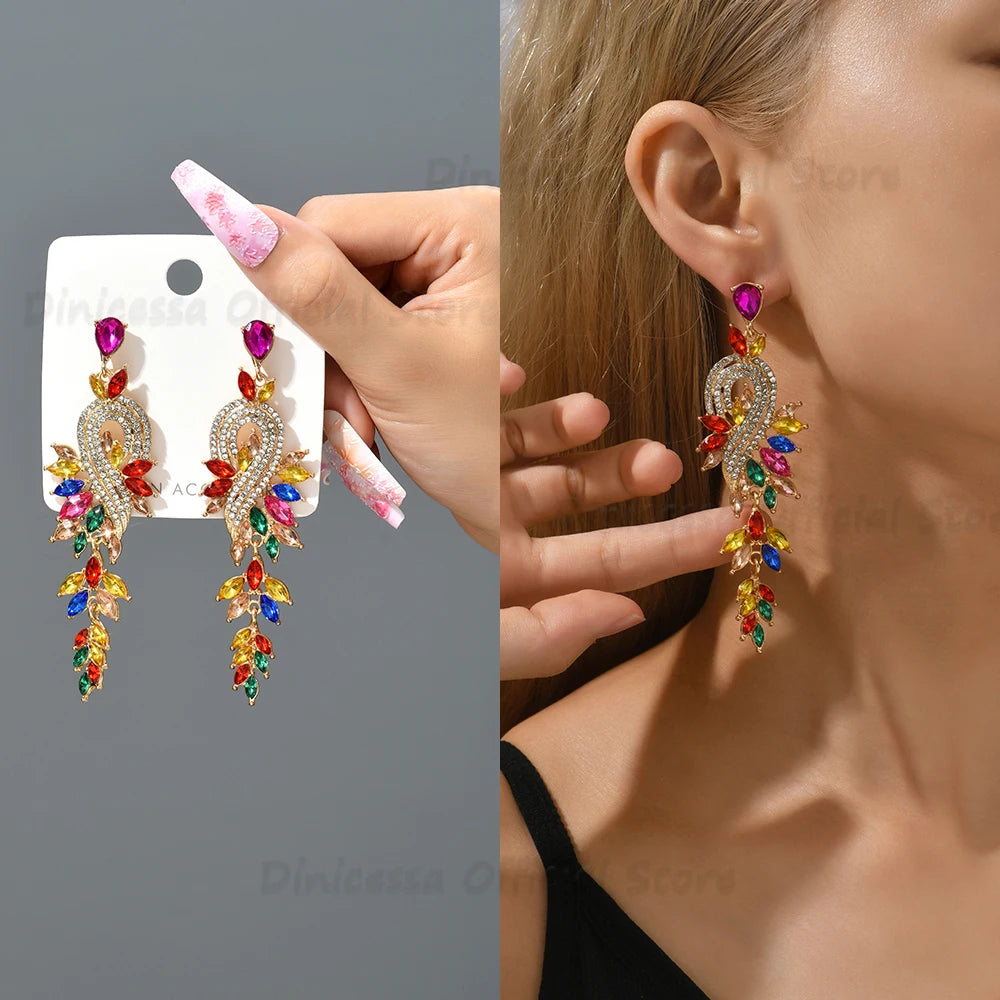 Elegant Design Crystal Leaves Earrings