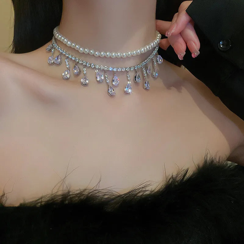 Luxury Crystal Pearl Choker Necklaces