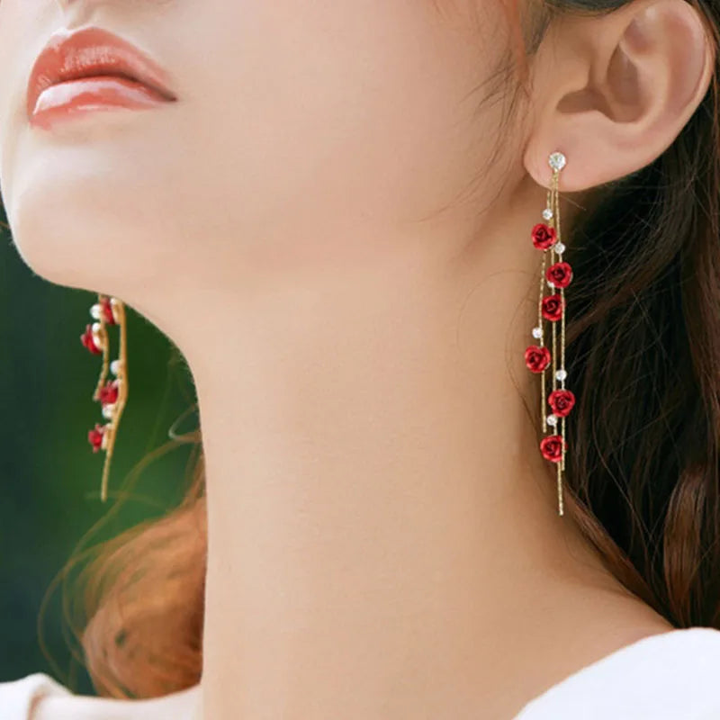 Classic Rose Tassel Earrings