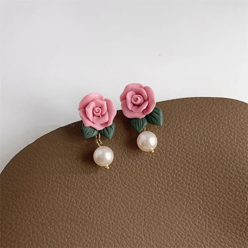 Sweet New Pink Flower Stud Earrings