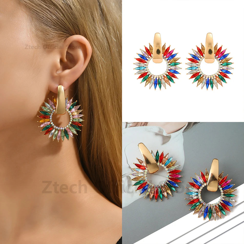 Elegant Crystal Round Flower Earrings