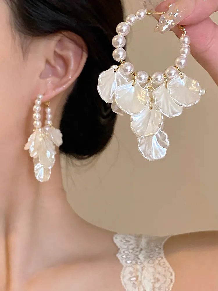 White Shell Petal Earrings