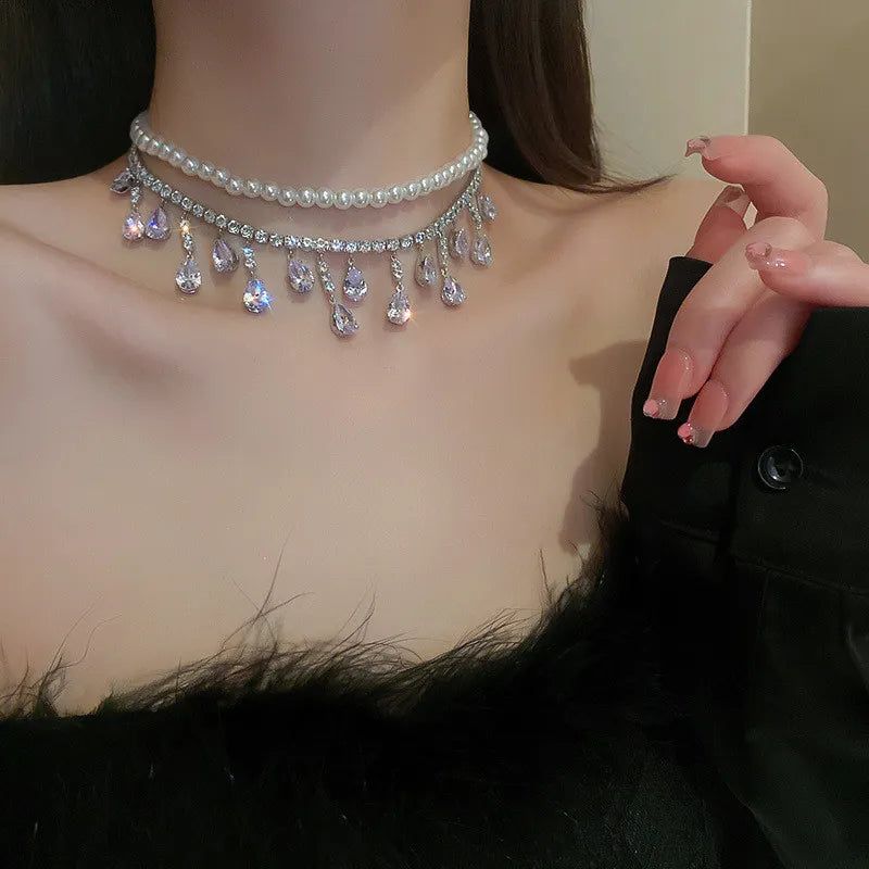 Luxury Crystal Pearl Choker Necklaces