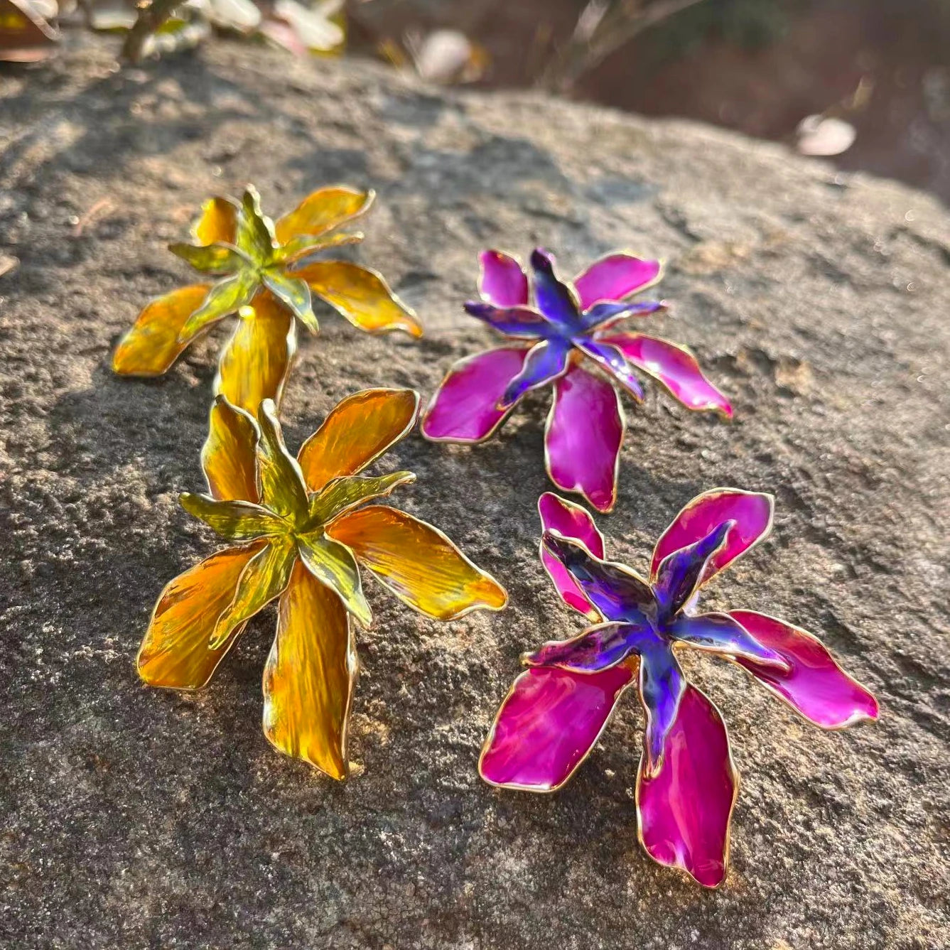 Elegant Lacquered Flower Earrings