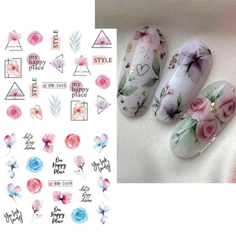 12 pcs Beautiful Floral Nail Sticker Sets