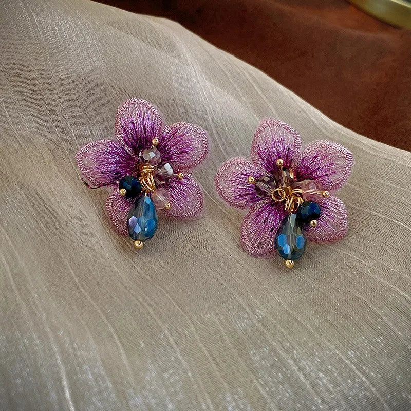 Exquisite Purple Flower Drop Earrings