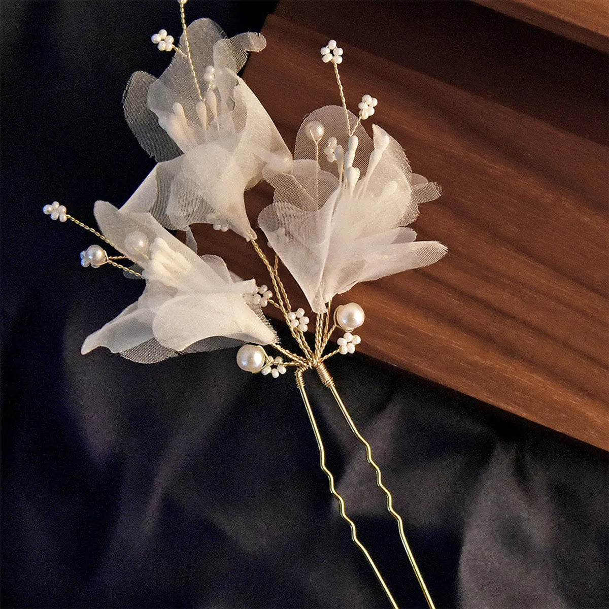 White Flower Hairpins