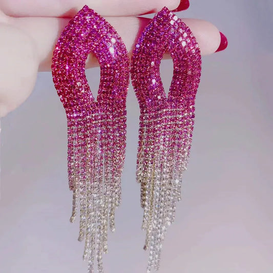 Shiny Rainbow Color Crystal Tassel Earrings