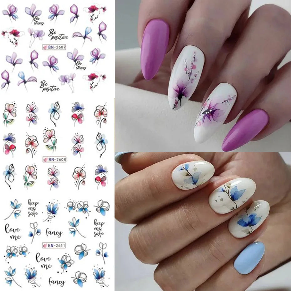 12 pcs Beautiful Floral Nail Sticker Sets