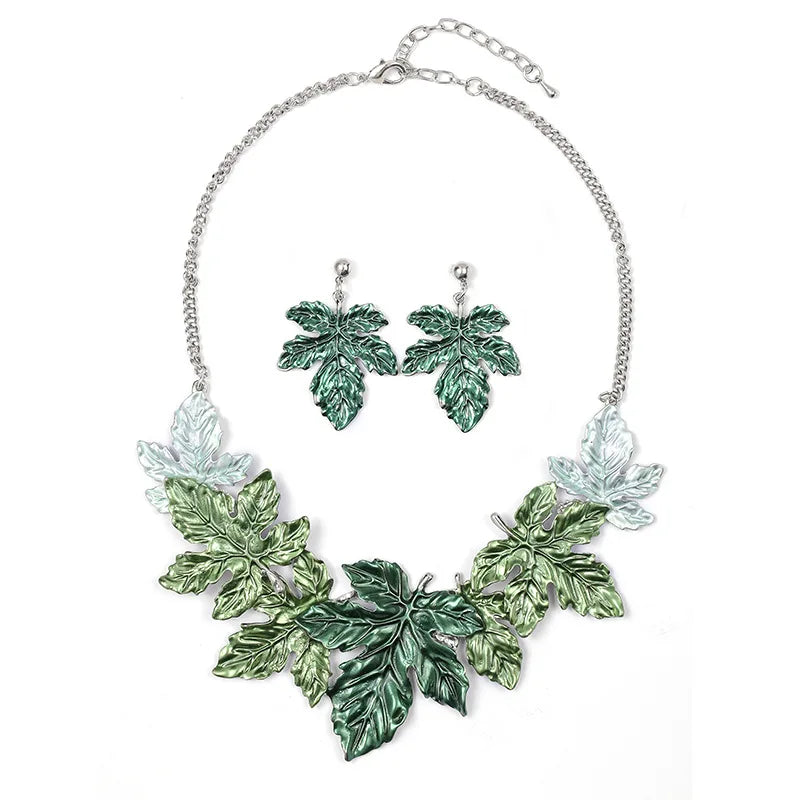 Vibrant Retro Maple Leaf Alloy Necklace Set