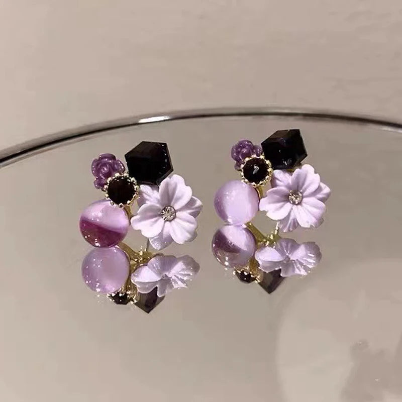 Elegant Purple Flower Stud Earrings