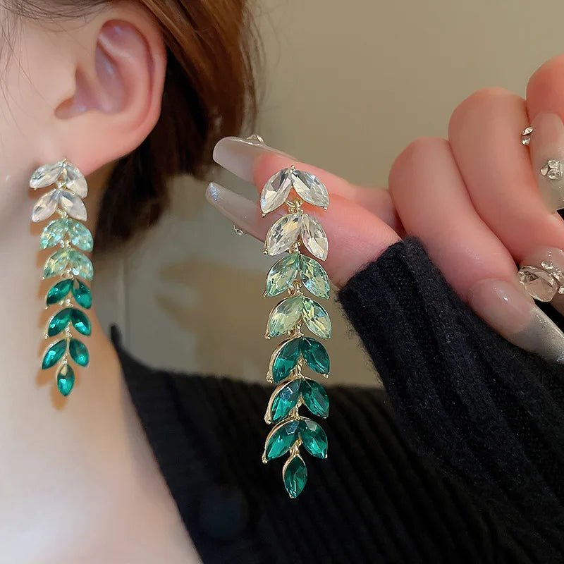 Colorful Crystal Leaf Drop Earrings