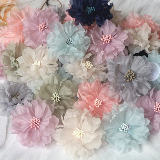 10Pcs 6.5CM Handmade Chiffon Fabric Artificial Flowers