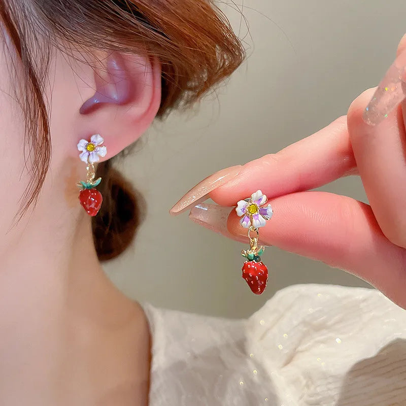 Cute Strawberry Animal Dangle Earrings