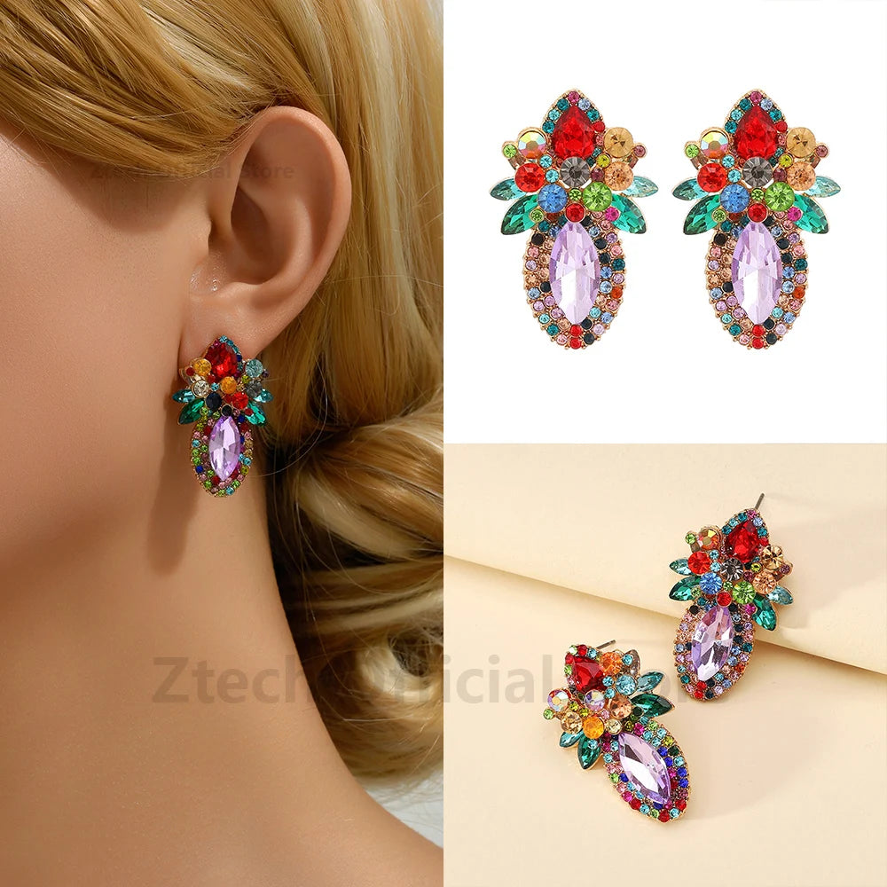 Colorful Crystal Multilayer Statement Earrings