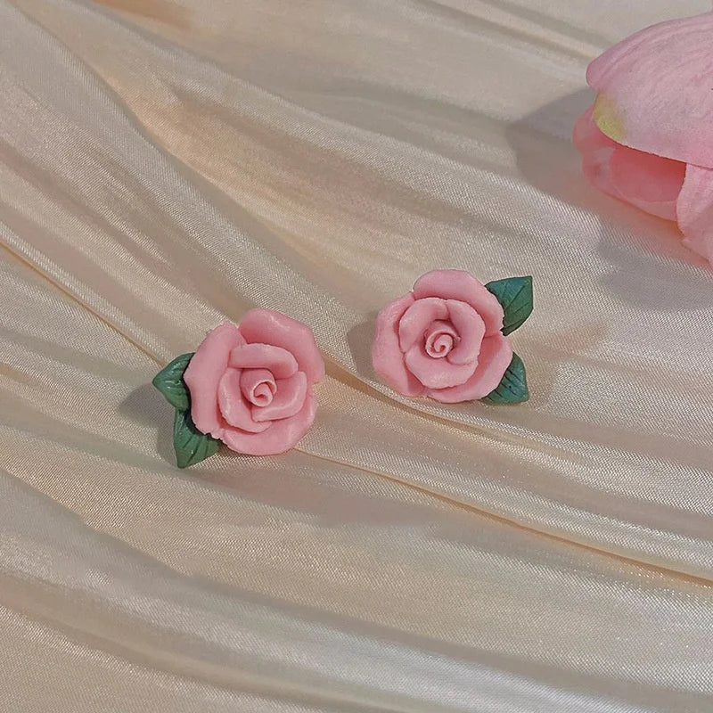 Sweet New Pink Flower Stud Earrings