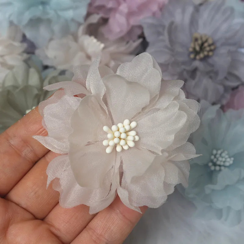 10Pcs 6.5CM Handmade Chiffon Fabric Artificial Flowers