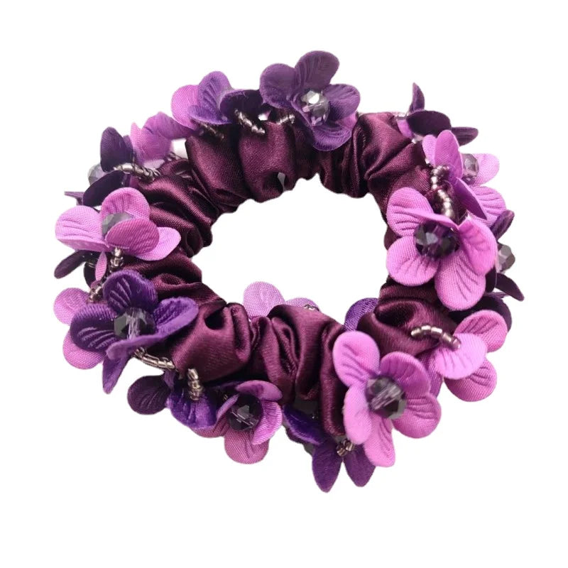 Pearl Crystal Flower Scrunchie