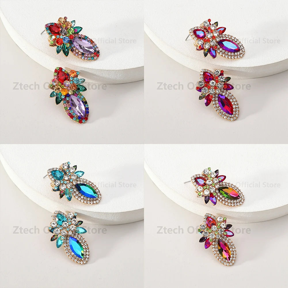 Colorful Crystal Multilayer Statement Earrings