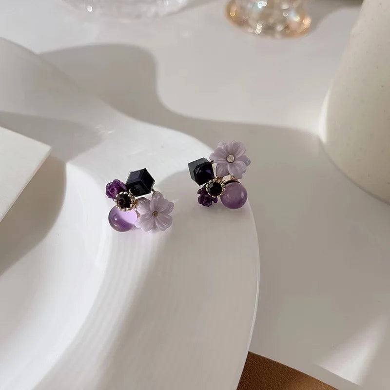 Elegant Purple Flower Stud Earrings