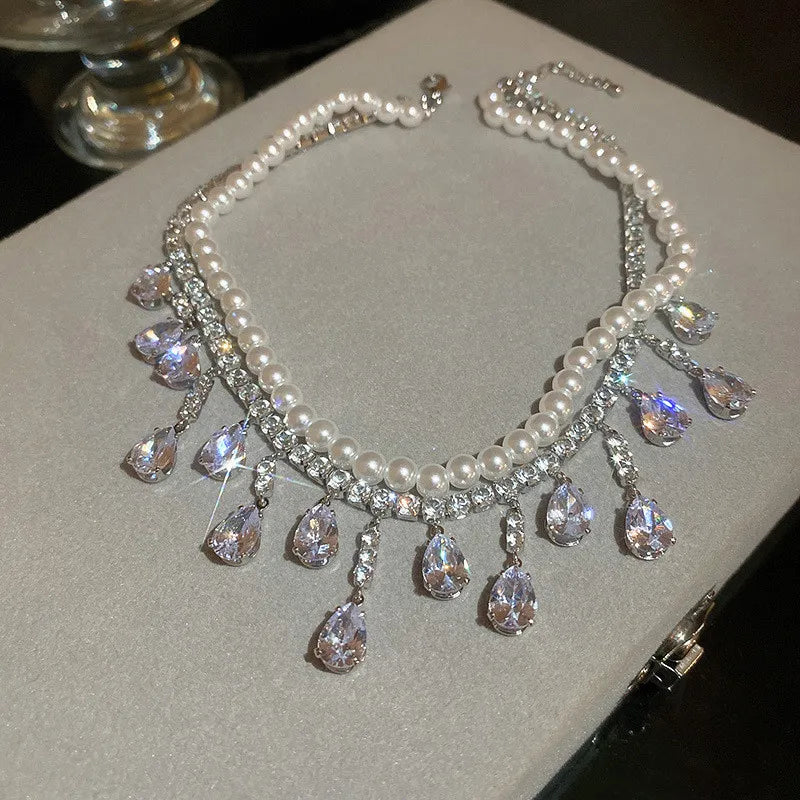 Luxury Crystal Pearl Choker Necklaces