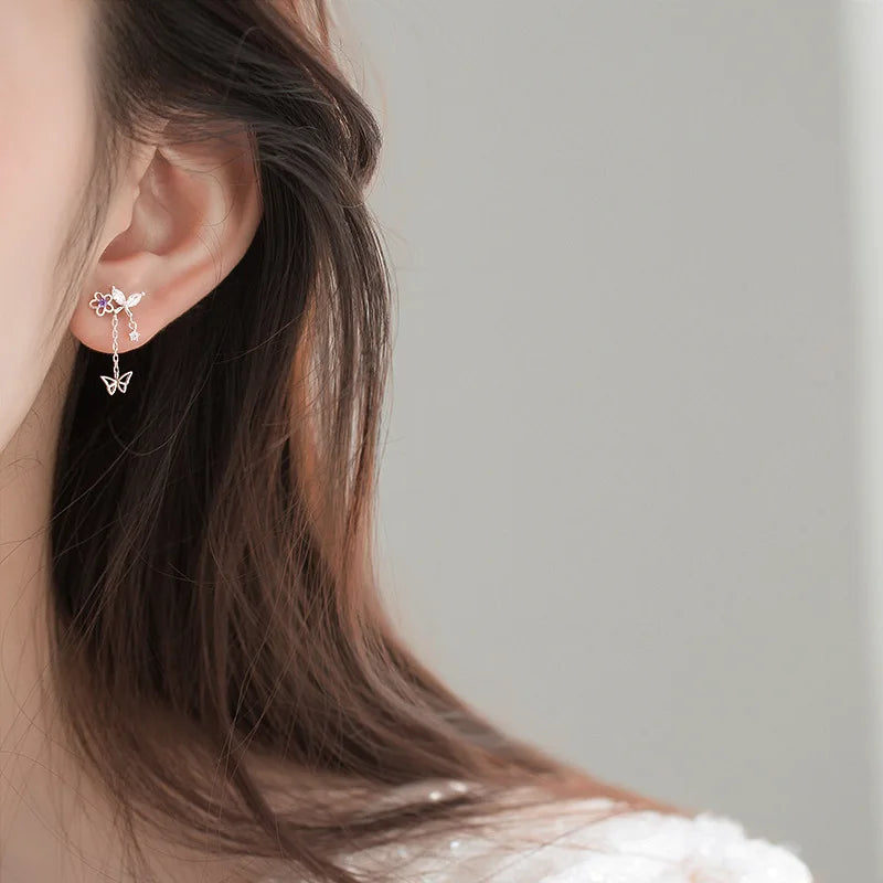 Cute Zircon Moon Tassel Earrings