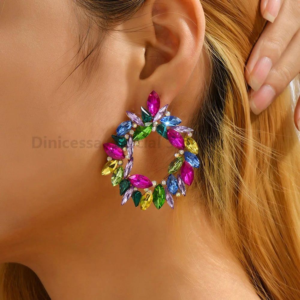 Colorful Bohemian Crystal Wreath Earrings